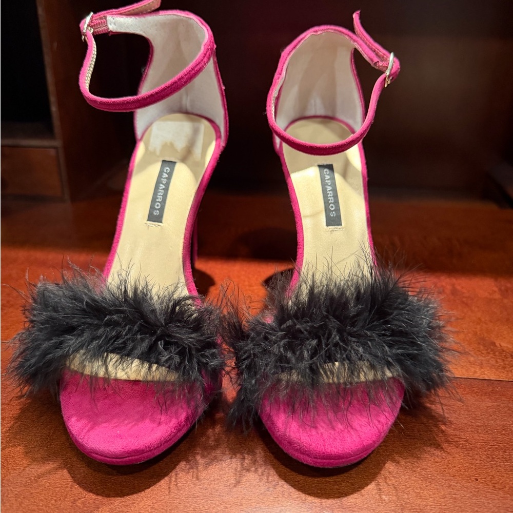 Caparros Fuchsia and Black Feather Heels